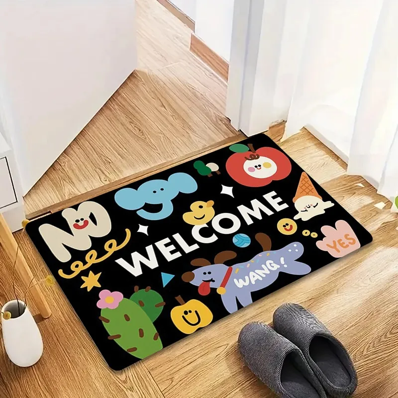 

1PC Welcome cute pattern Door Mats Kitchen Rugs Non-Slip Pop design Living room Rugs Bath Mat Carpet for Home Sink Laundry Decor