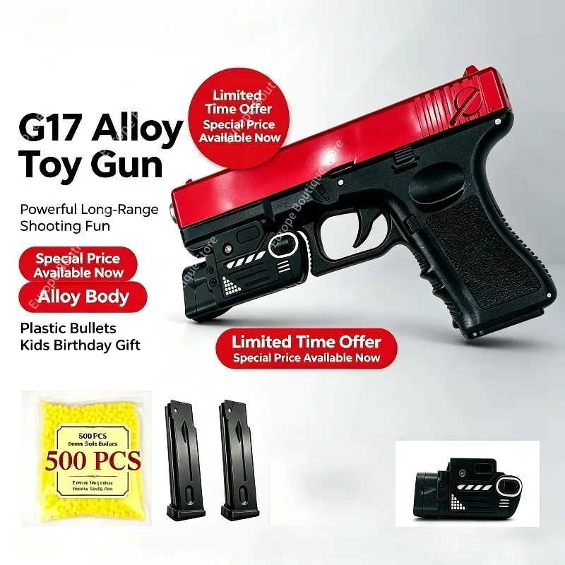 G17 Alloy Toy Gun, 6mm Plastic Soft Bullets, Outdoor Play Kit With Magazines & Bullets, Ideal Birthday Gift For Boys Kids