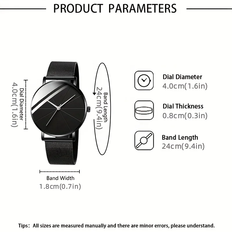 3pcs/set, Men's Business Ultra-thin Mesh Band Quartz Watch & Bracelet Cross Necklace Set