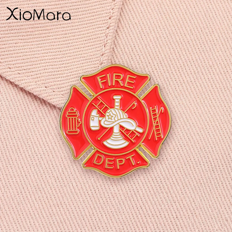 Fire Dept Maltese Cross Badge Fire Department Shield Cross Firefighter Helmet Hydrant Ladder Enamel Pin Jewelry Gift for Friends