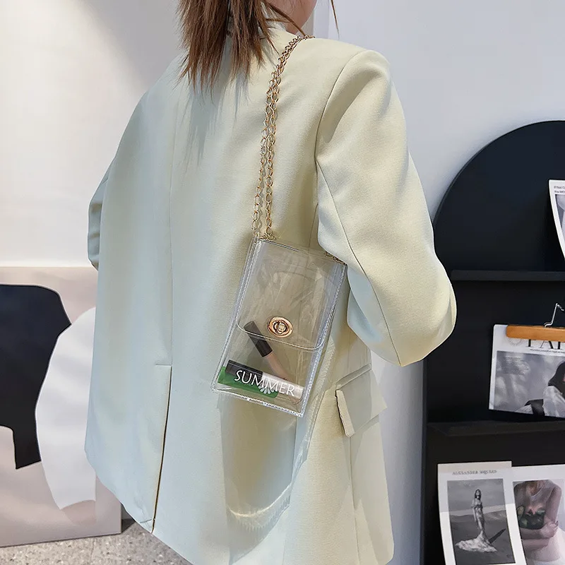 Girls Summer Transparent Mini Flap Bags for Women Shoulder Messenger Bags Lady Lipstick Bag Small Chain Mobile Phone Bag Bolso