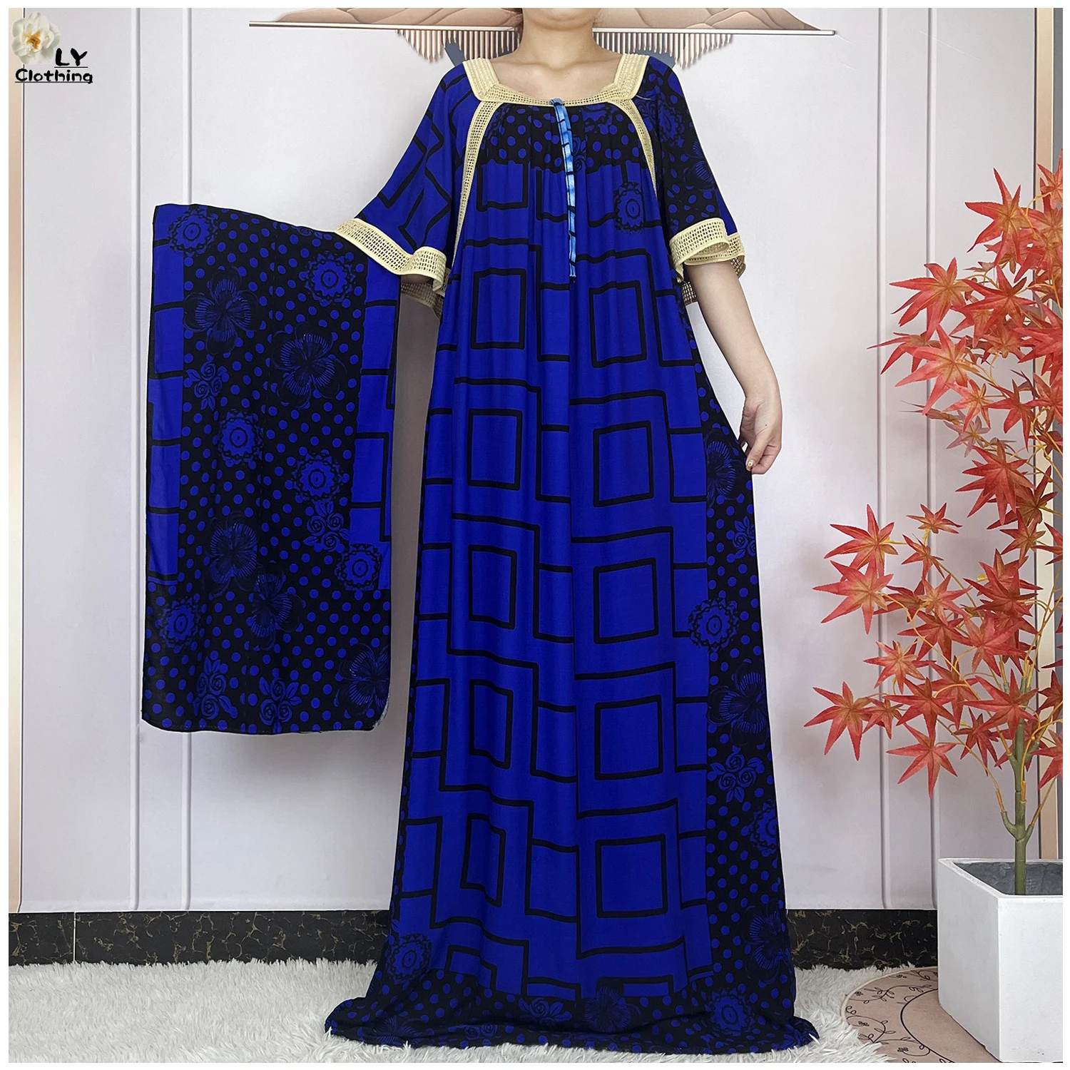 2024New Summer Dubai Fashion Party Femme Elegant Dress Printing Cotton Loose Short Sleeve Maxi Islam Women African Abaya Clothes