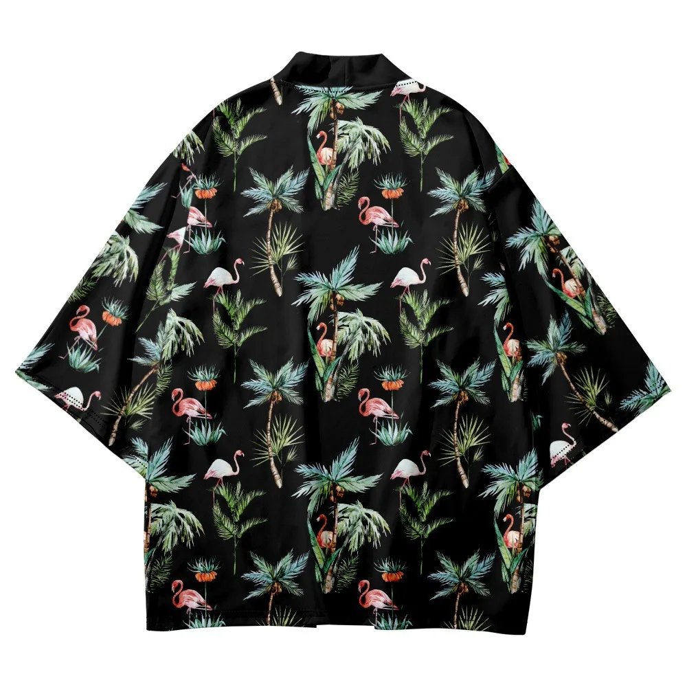 Fashion Flamingo Coconut Print Beach Kimono Woman Cardigan Shirt Summer Japanese Yukata Female Streetwear Robe Clothes