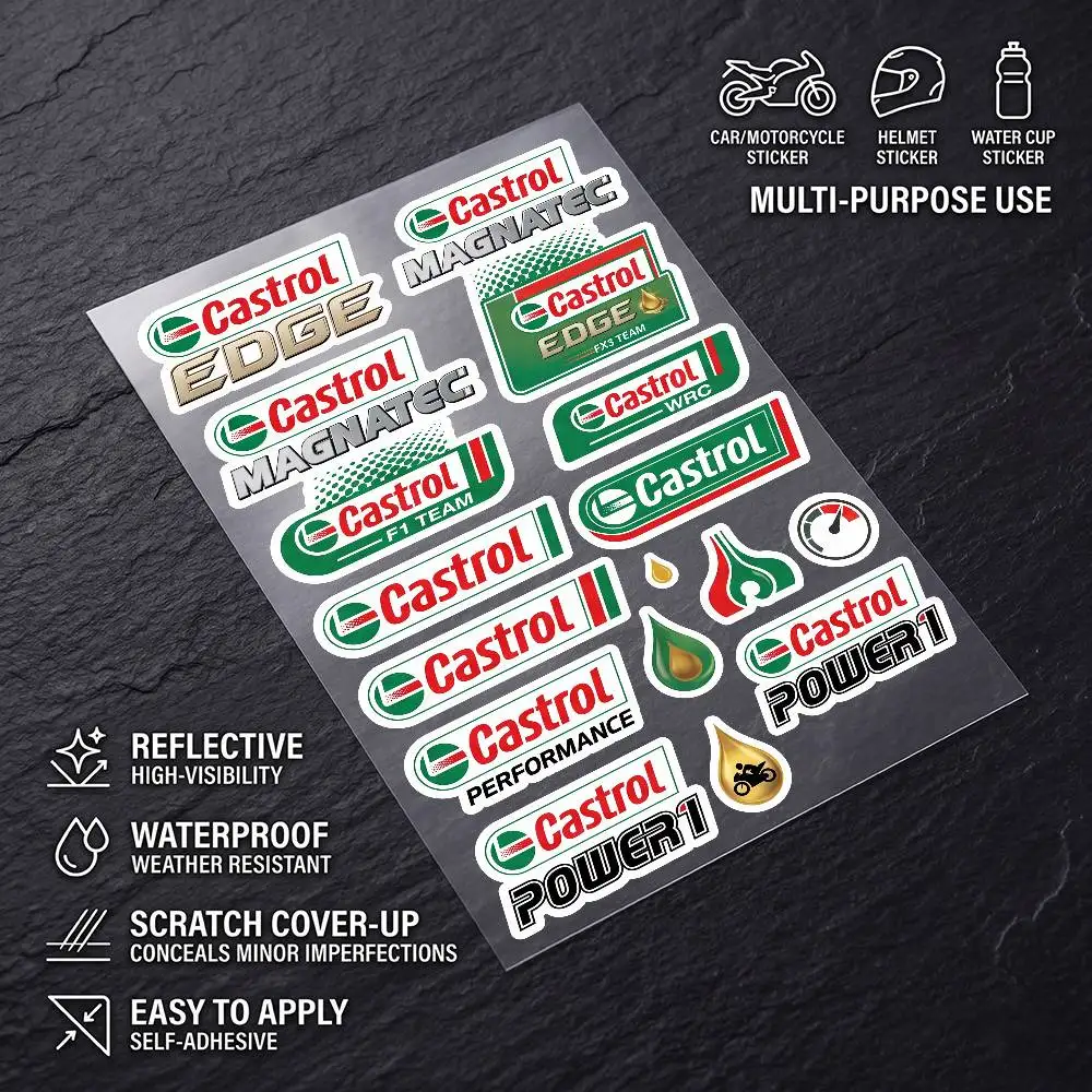 for Castrol Universal Multi-Purpose Reflective Waterproof Stickers Scratch Conceal For Auto Bike Helmet Mug Fridge Decoration