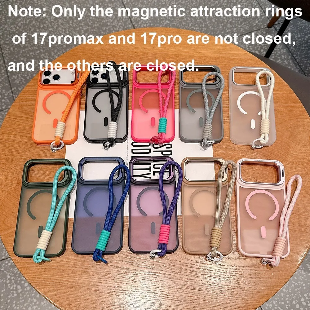 เคสใส่เลนส์แบบด้านพร้อมสายคล้องข้อมือ สำหรับ iPhone 17 Air 16 15 14 Plus 13 12 11 Pro Max Mini รองรับ Magsafe สายคล้องแม่เหล็กแบบแข็ง