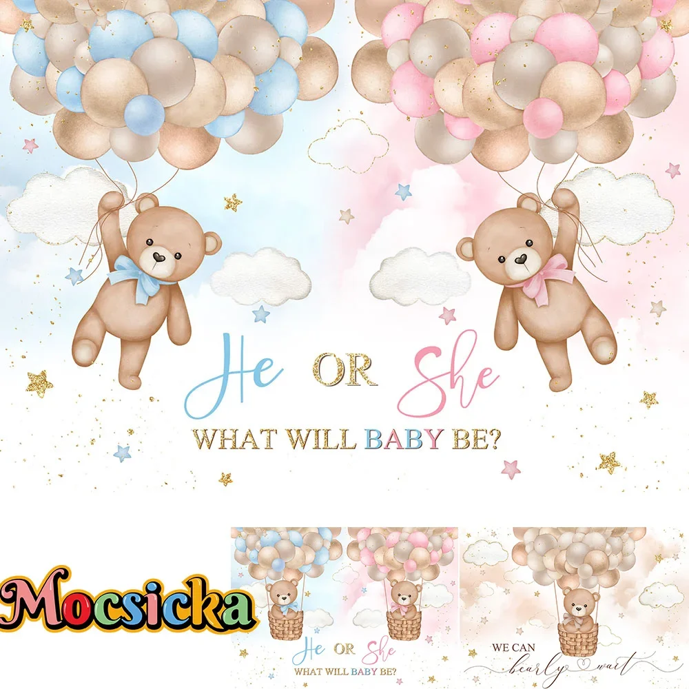 

Boy Girl Gender Reveal Birthday Party Background Poster Star Balloon Bear Baby Shower Decoration Shoot Backdrop Newborn Portrait