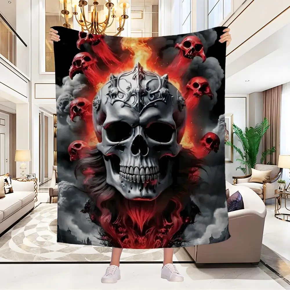 

Death Skull Throw Blanket Aesthetic Art Flannel Blanket Portable Home Travel Camping Sofa Picnic Thickening Flannel Blanket