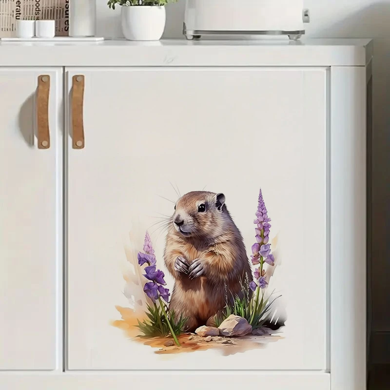 

Marmot Watercolor Sticker Self-Adhesive Wall Decal - Removable, Reusable PVC Sticker for Kitchen & Living Room Decor