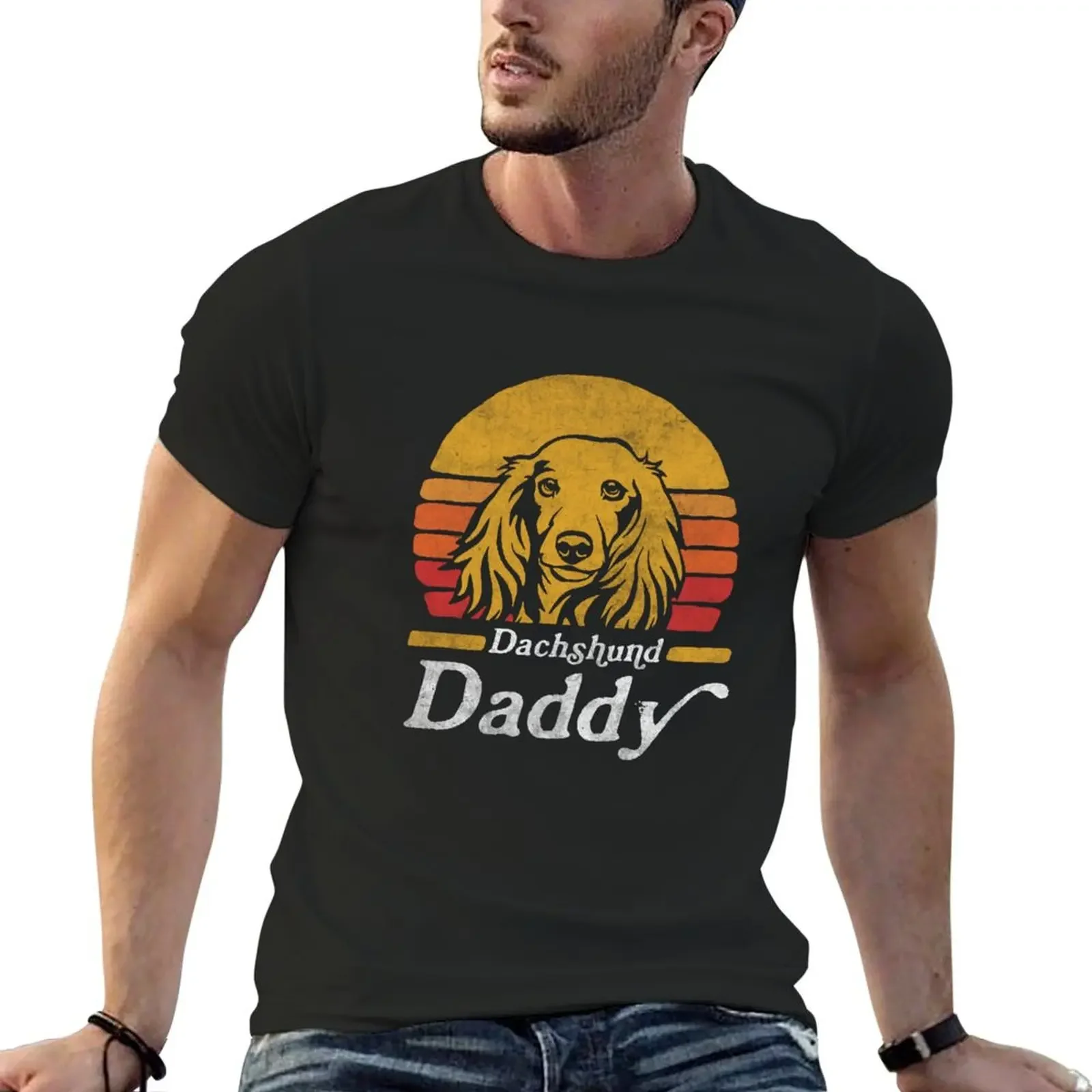 

Retro Vintage Long Haired Dachshund Daddy T-Shirt cheap stuff street wear baggy shirts anime clothes Men's t-shirts