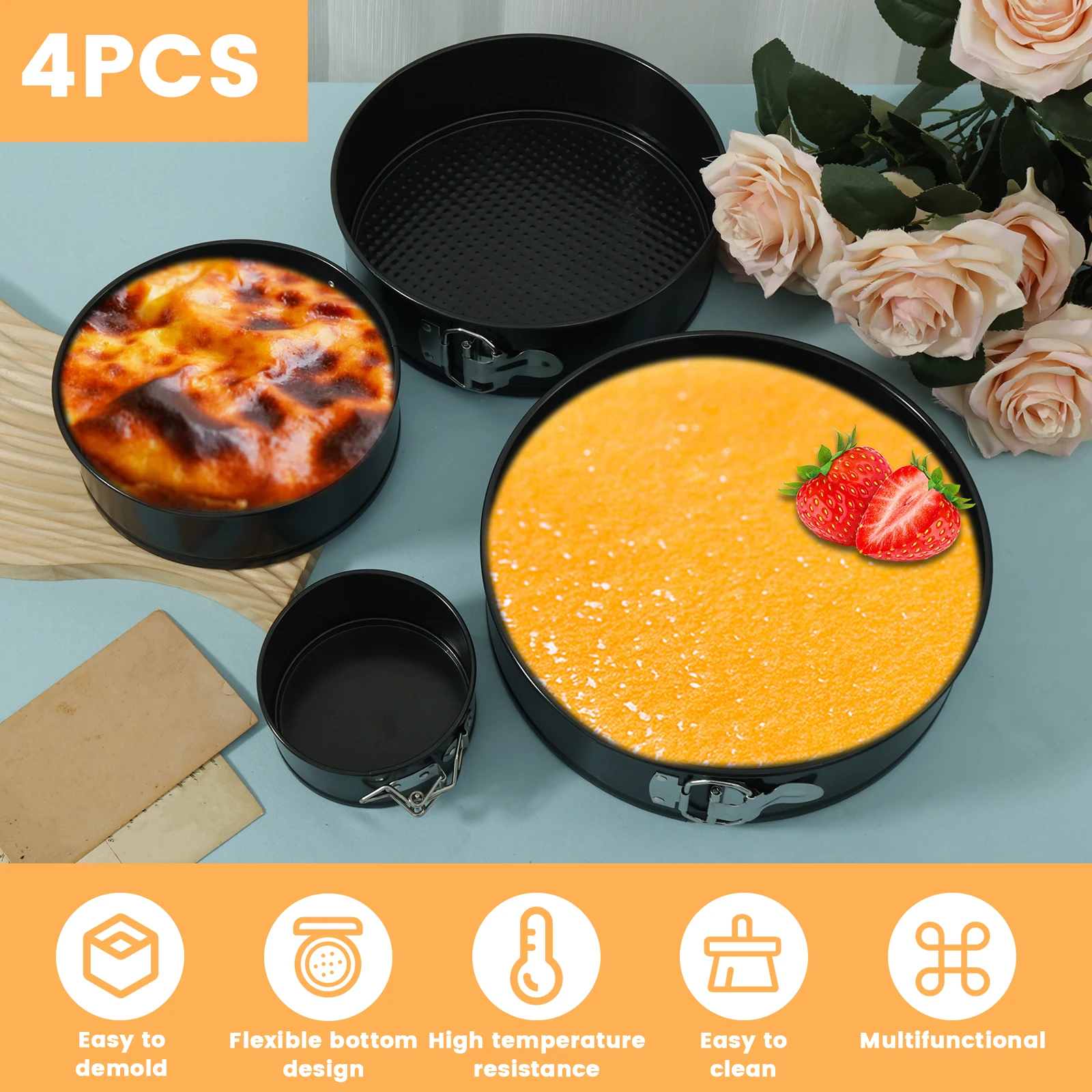 4-11'' Springform Cake Pan Non-Stick Removable Bottom Baking Pan Baking Mold Leak Proof Cheesecake Pan Easy Release Cake Pans