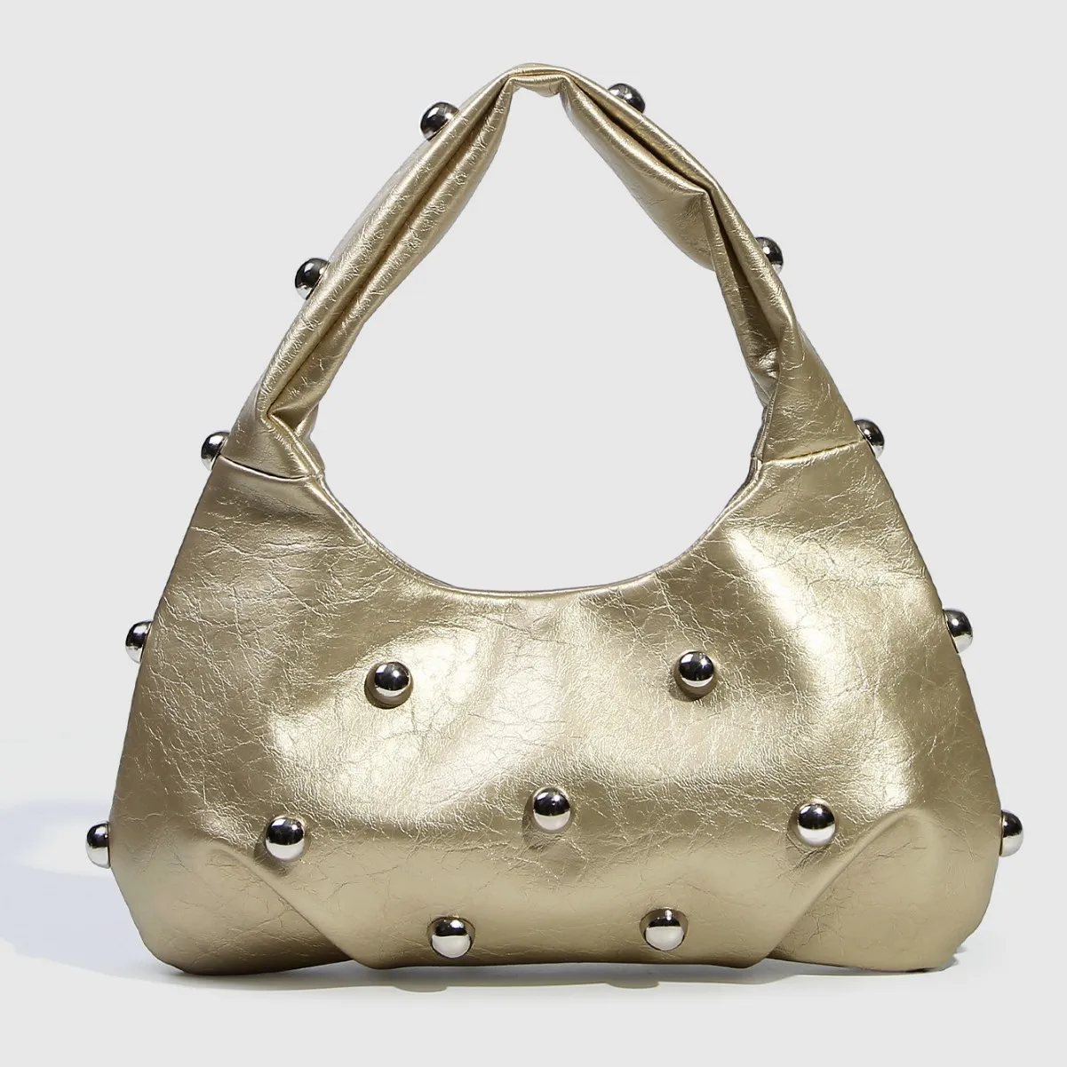 Niche Retro Studded Handbag Fashionable Shoulder Dumpling Bag Punk-style Metal Leather Vintage Women's Shoulder Bag