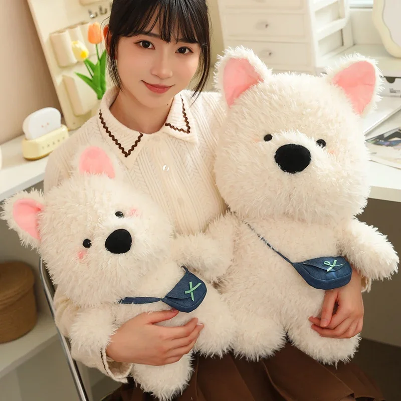 Nice White Dog Satchel With Long Hair Super Soft Dolls Cartoon Toys Kawaii Animals Baby Comfort Girls Boys Birthday Gifts