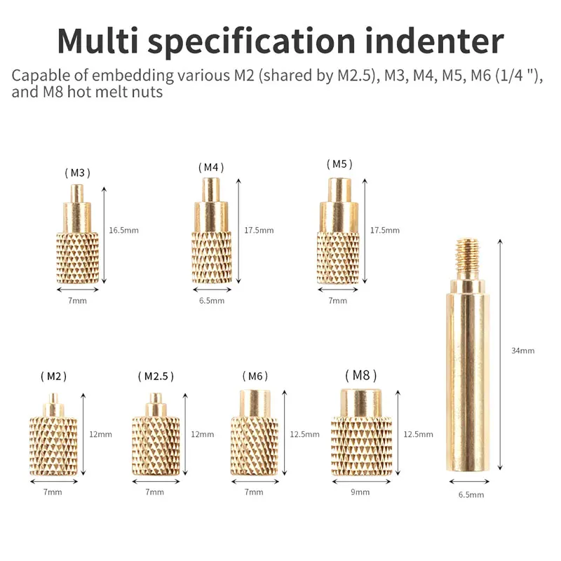 PIne64 TS100 Soldering Heat Insert Nut Iron Tip Internal Thread Head M2-M8 Brass Hot Melt Insertion Kit For 3D Printer