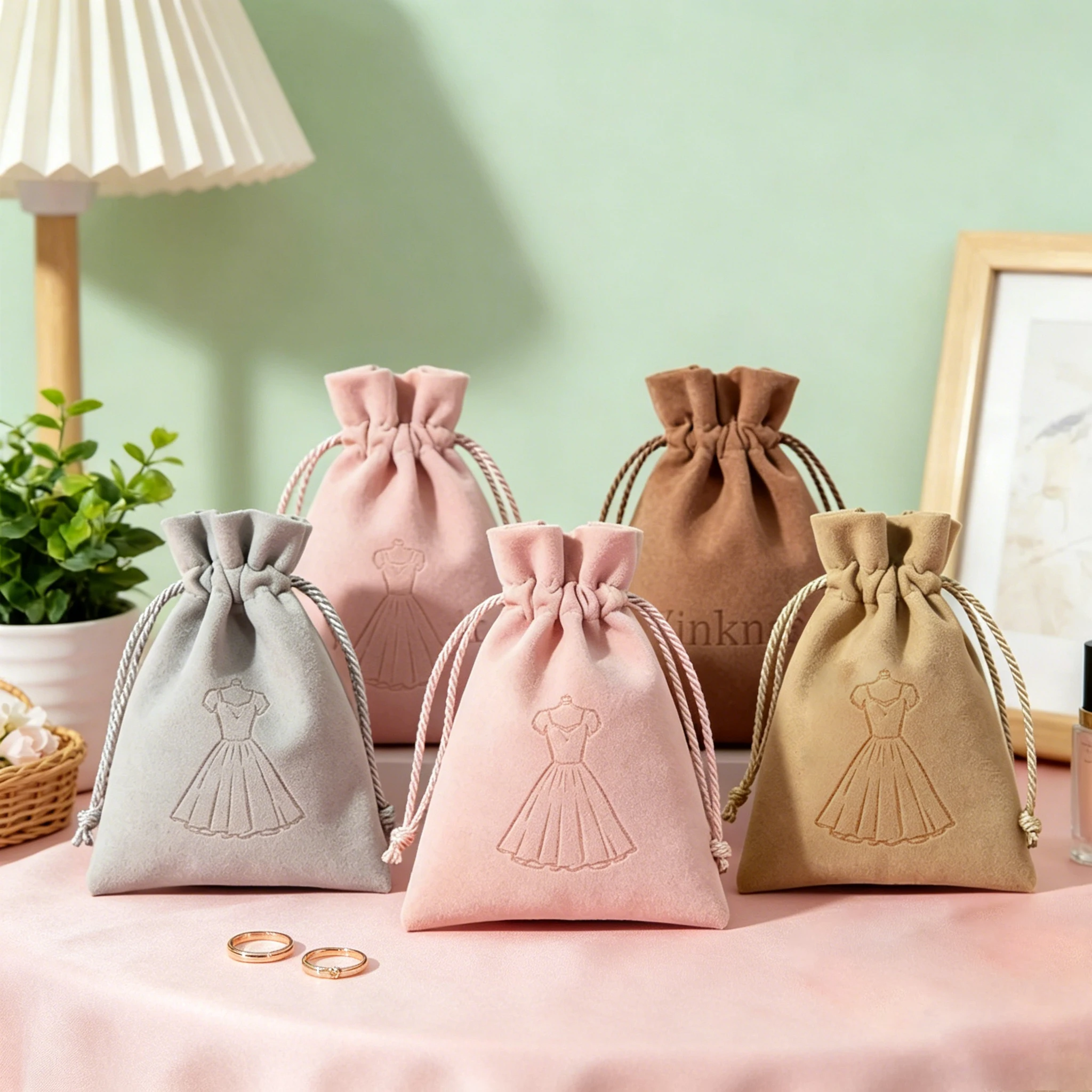 

100-Pack Personalized Logo Microfiber Velvet Pouch for Wedding Favor Gift Candy Jewelry Travel Drawstring Storage Packaging Bag