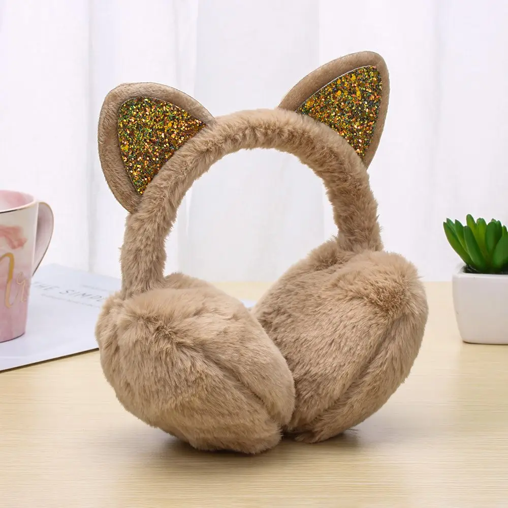 New Lovely Winter Warm Cat Ear Warmers Glitter Ears Plush Earmuffs for Women Playful Girls Ear Muffs Cold Protection Warm Hot