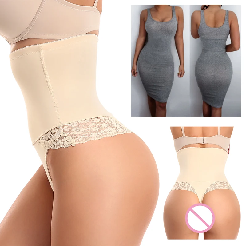 

High Waist Training Panties Tummy Control Underwear Seamless Briefs Thong Slimming Corset Sexy Lace T Back Shapewear Body Shaper