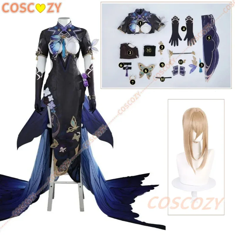 

New Apia thankai impact 3rd game cosplay costume wig lovely uniforrm long dress Halloween party rode play clothing set