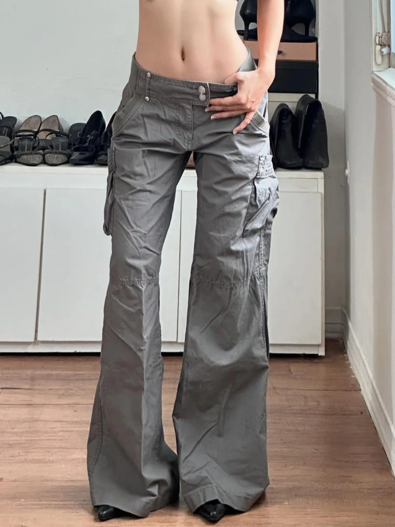 

Двубортные джинсы с уличной талией, женские модные свободные повседневные брюки с большими карманами