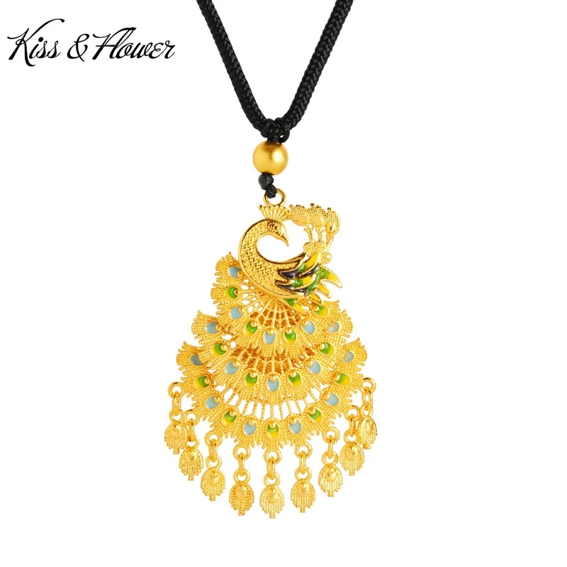 

KISS&FLOWER 24KT Gold Vinitage Peacock Necklace Pendant For Women Jewelry Wedding Party Birthday Bride Mother Girl Gift PD143