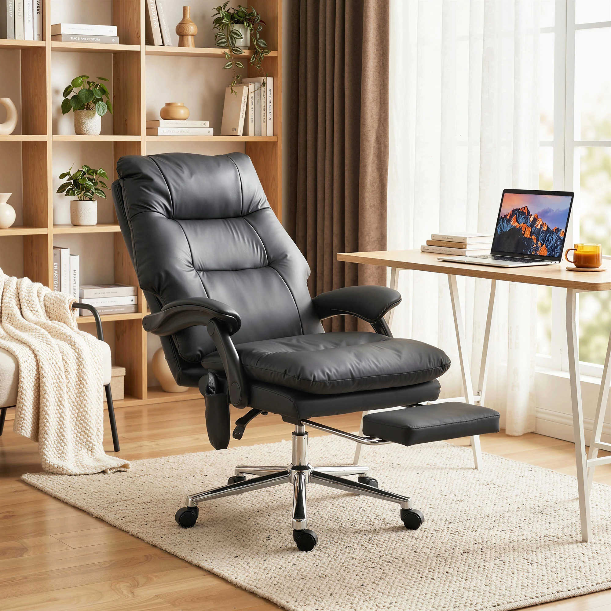 Homcom Massage Office Chair 6-Point Vibration, High Back, Footrest, Black