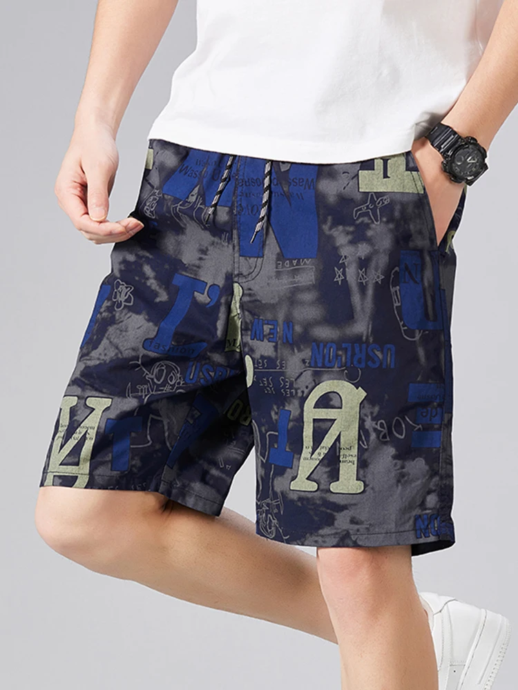 

Men's Summer Beach Cotton orts Casual Loose Thin Five-Point Pants Trendy Print Loose Fit Youthful Energy Sle