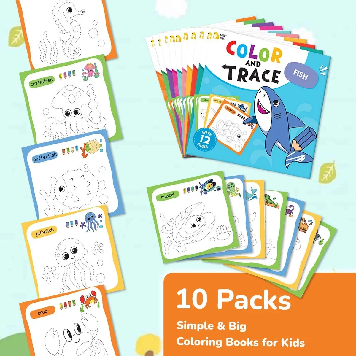 

1 Set of 10 Books Children's Handwriting Tracking Simple Drawing Coloring Books Drawing Learning and DIY Color Coloring Gift
