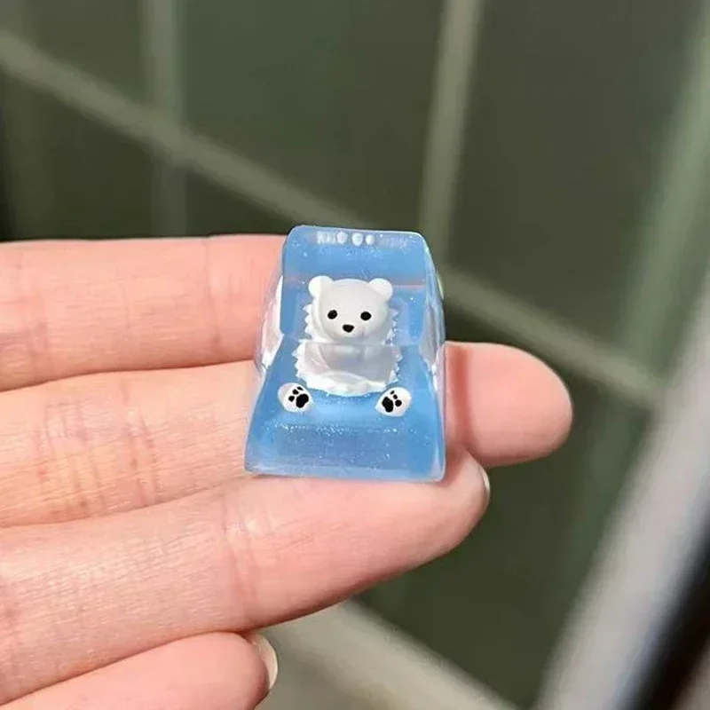 

Cute Bear Keycaps Resin Material Light Blue Translucent Polar Bear Gaming Mechanical Keyboard Keycaps Computer Accessories Gifts