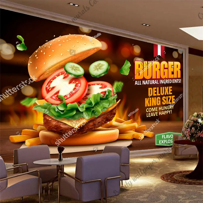 

Custom Fast Food Burger Fries Wallpaper Restaurant Snack Bar Background Wall Industrial Decor Mural Papel De Parede Papel Tapiz