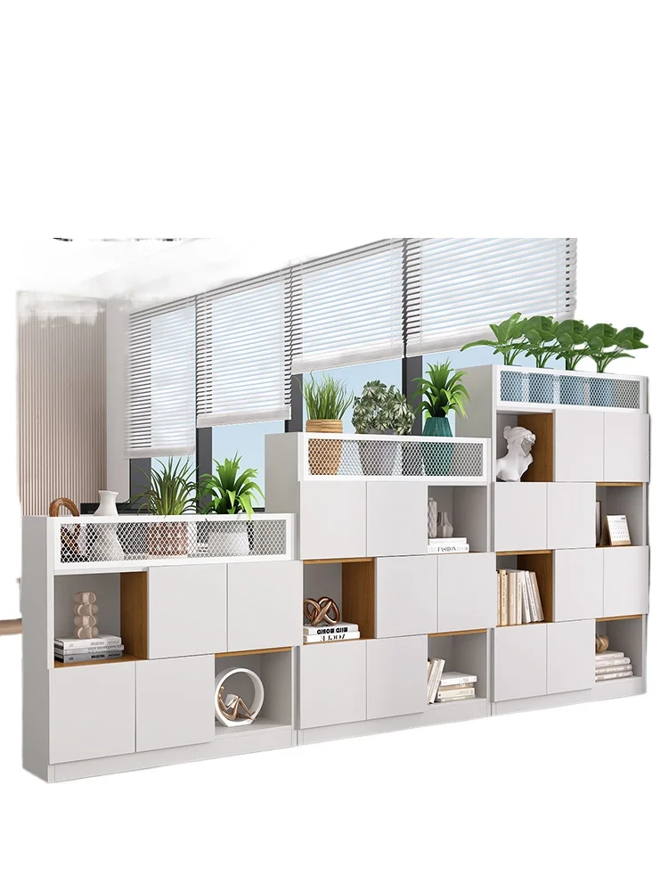 

Office Partition Cabinet File Cabinet Wooden Combination Information Cabinet Bookcase Shelf Screen Block Flower Groove Locker