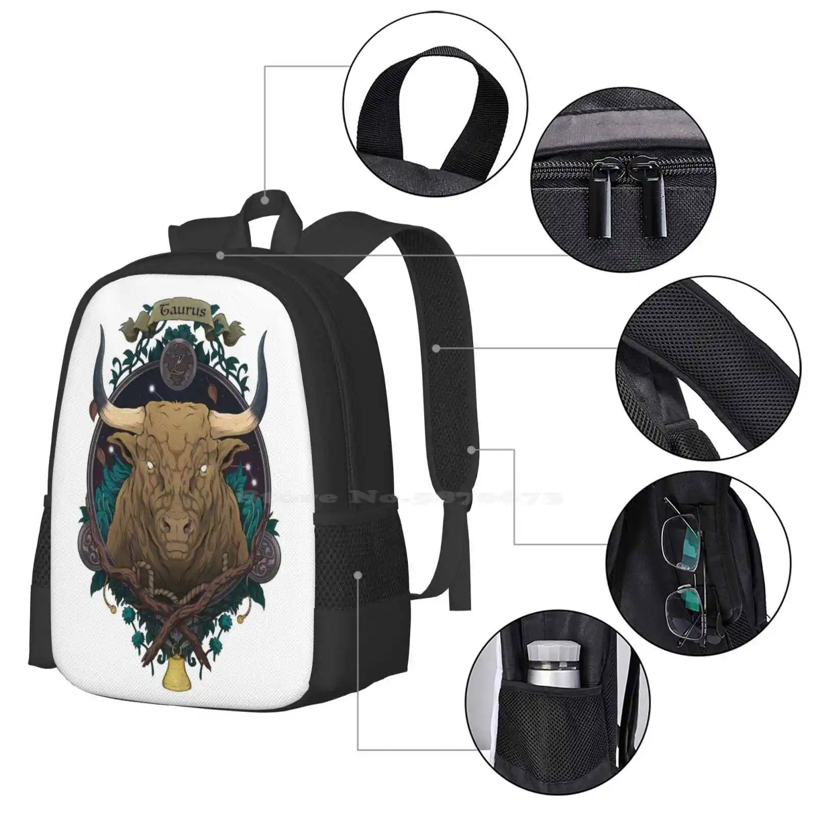 Taurus Bag Backpack For Men Women Girls Teenage Taurus Constellation Zodiac Starsign Sin Nature Animal Flower