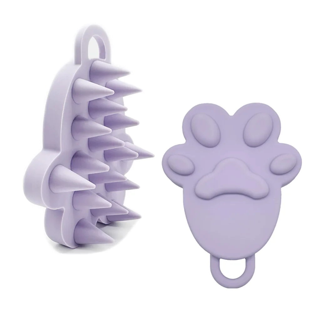 Silicone Cat Paw Scalp Massager Set Pink Purple Soft Bristles Head Massage Tools for Stress Relief Hair Care Shampoo Brush