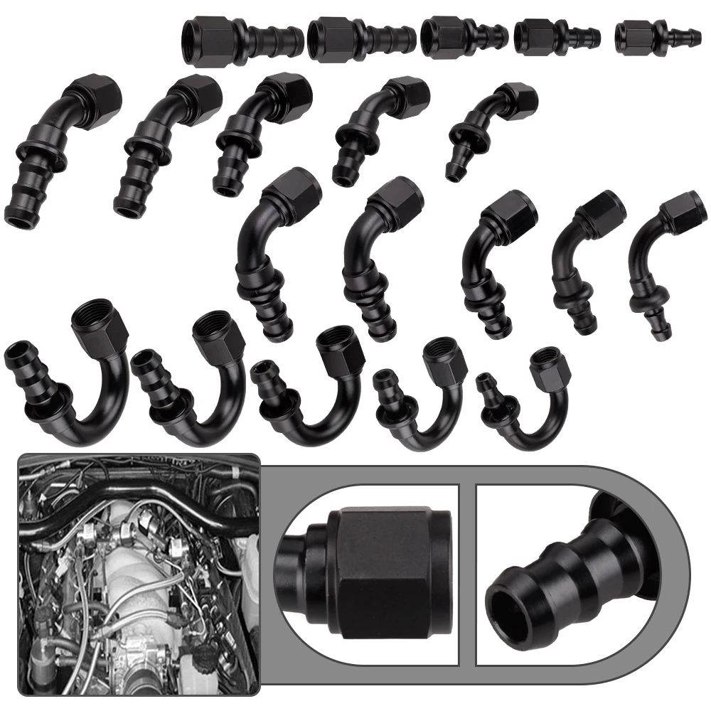 0/45/90/180 Degree AN4/AN6/AN8/AN10/AN12 Straight Female Swivel to Push Lock Barb Hose End Fitting Oil Fuel Hose End Adaptor Kit