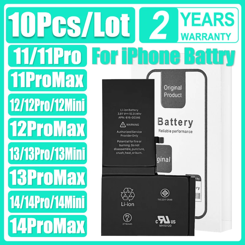 

10pcs/lot 0 Cycles Wholesale Battery For iPhone SE SE2 SE3 X XS XR 11 12 13 14 15 Pro Max 12Mini 13Mini 14Plus Replace Batteries