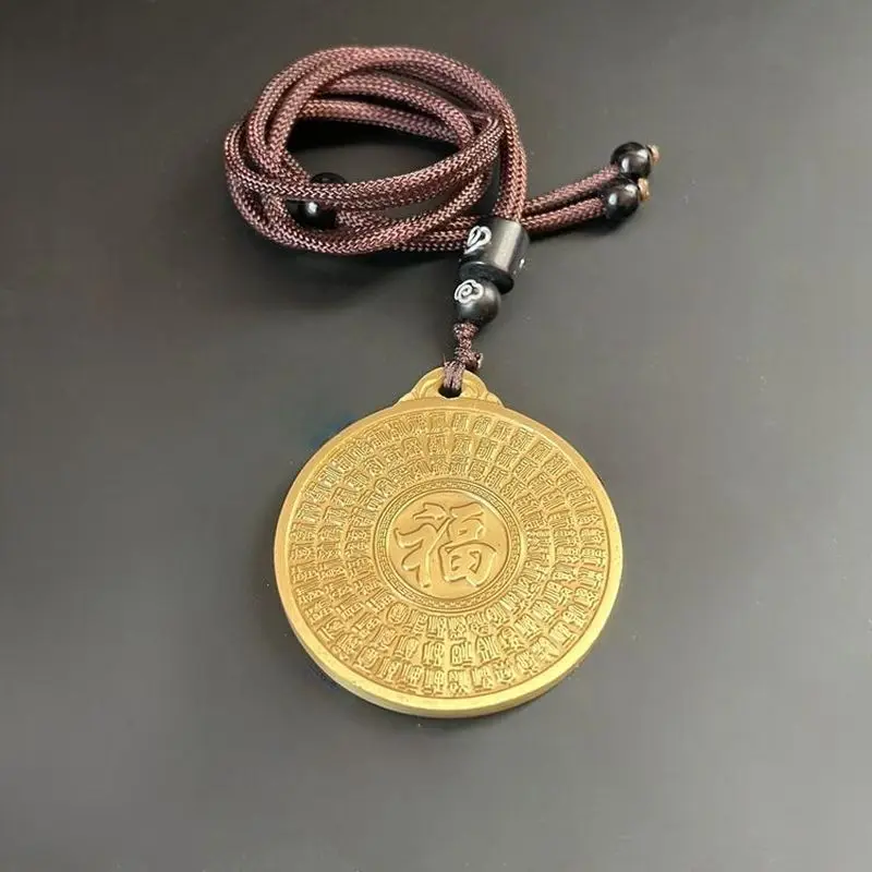 Pure copper Taoist pendant, featuring the image of Zhong Kui subduing a tiger, with a hundred blessings design, meticulously cra
