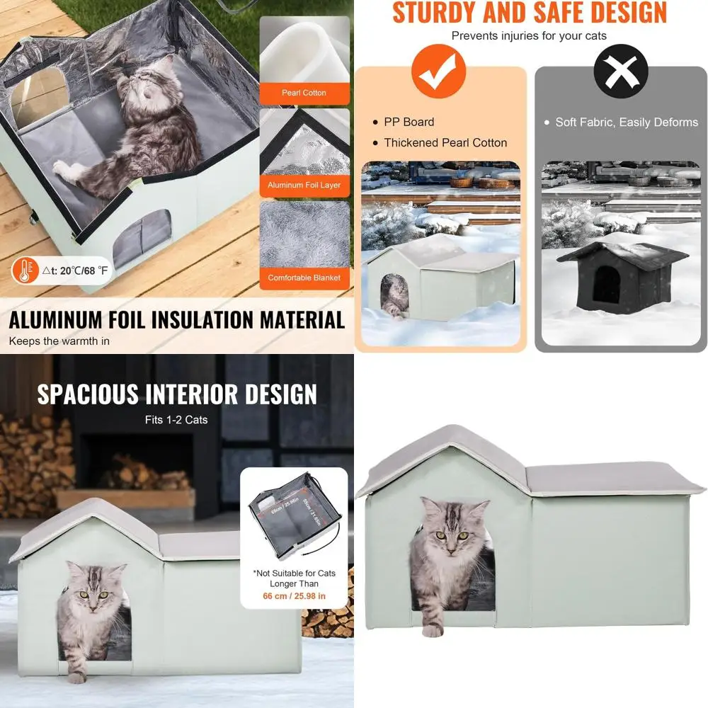 

Прочная уличная будка для кошек из ткани 600D с подогреваемой подушкой для зимнего тепла - светло-зеленая, большой размер