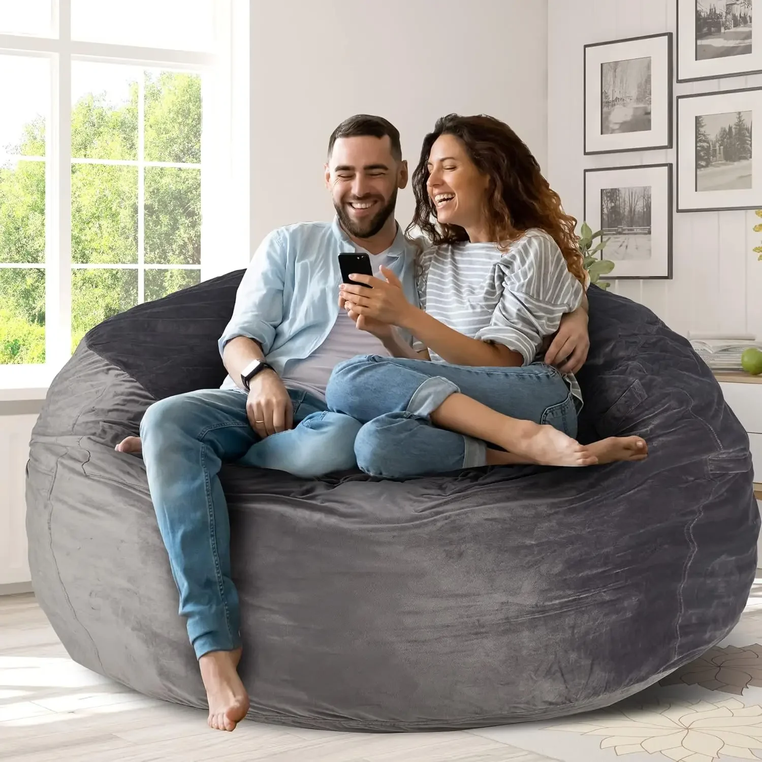 Homguava Bean Bag Chair: Large 5' Bean Bags with Memory Foam Filled, Large Beanbag Chairs Soft Sofa with Dutch Velet Cover-56×