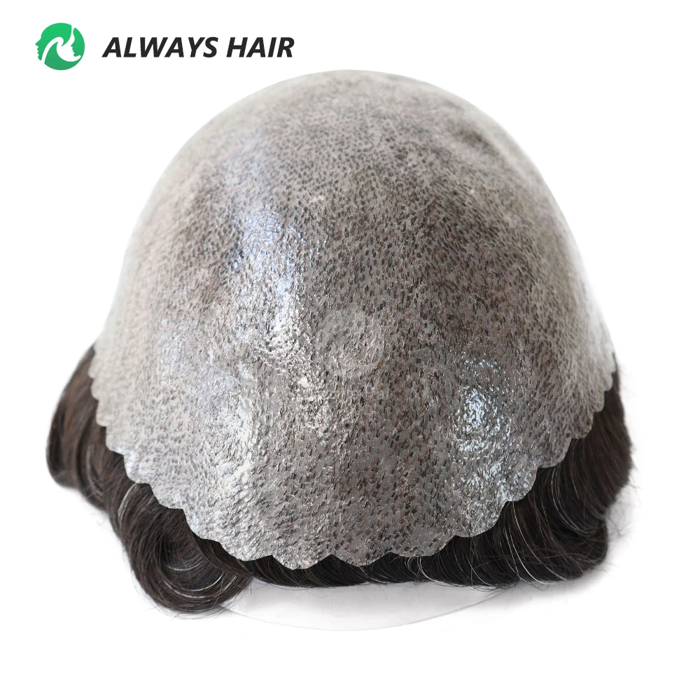 I SKIN Men\'s Capillary Prothesis 0.12-0.14mm Indian Human Hair 130% Hair Density Men Toupee 6x8 6x9 7x9 7x10 8x10 Size Wig Man