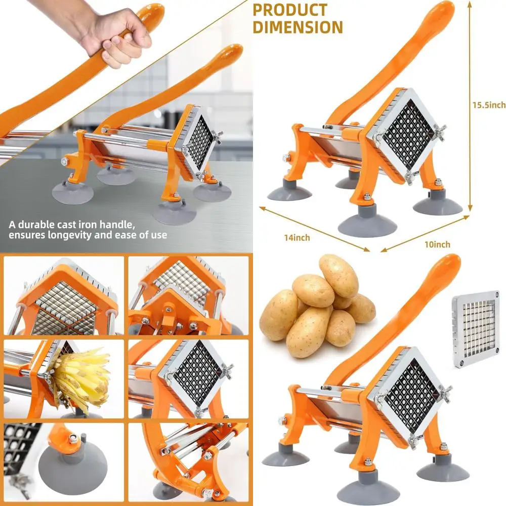 

Commercial Potato Slicer with Suction Base, French Fry Cutter Set, 3/8 Thickness, Orange