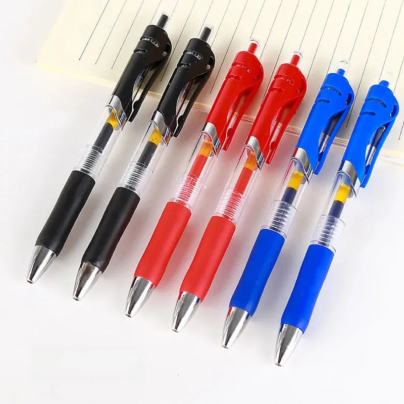 Penna gel a pressione K35 Penna a sfera a pressione Rosso Nero Blu Penna con segno proiettile Penna per saltare in carbonio per studenti da ufficio Penna in vetro