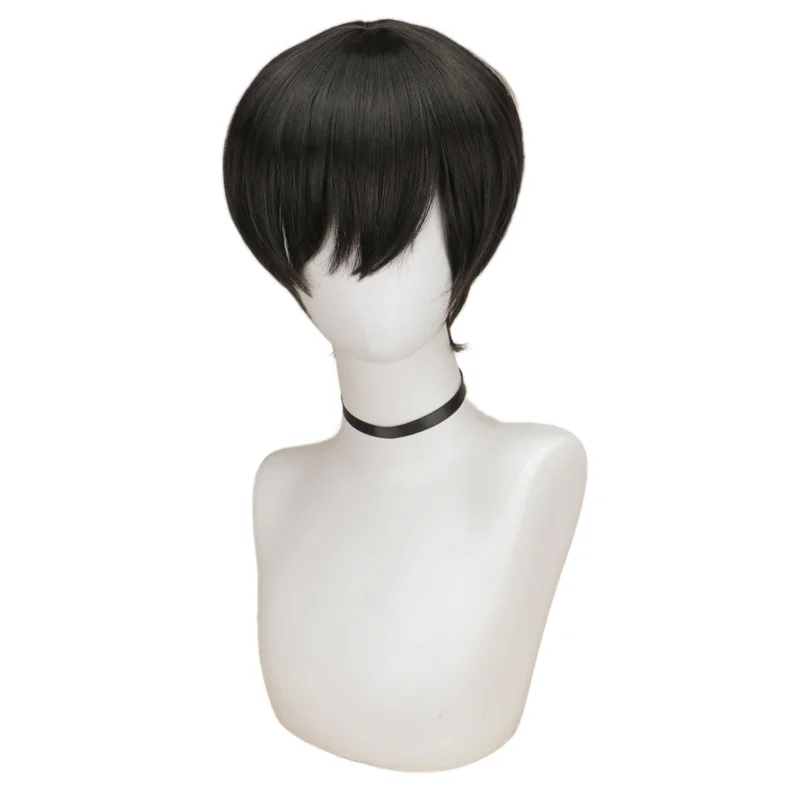 QQXCAIW Short Hair Cosplay Wigs Male Women Party  Black High Temperature Fiber Synthetic Hair Wigs