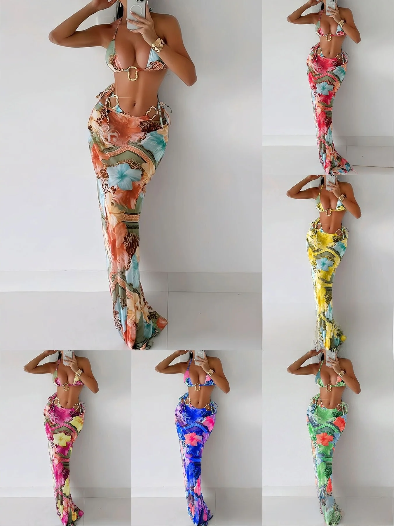 

Европейский и американский стиль: раздельный купальник с цветочным принтом, без бретелек, с длинной юбкой, повседневный костюм для серфинга с поддержкой для груди.