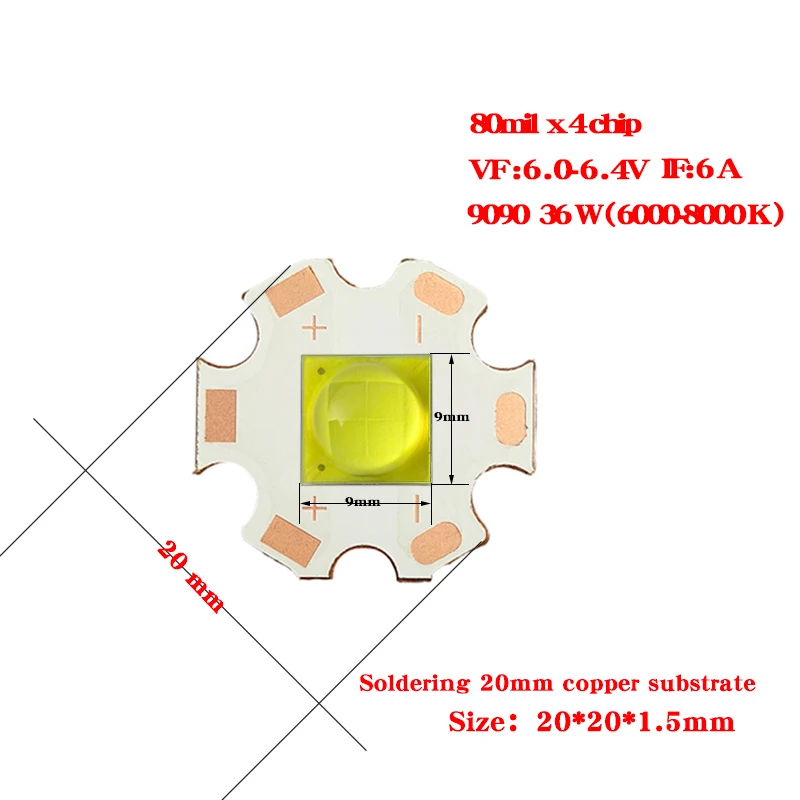 Chip de lámpara LED de alta potencia XHP90, CC 3V, 6V, 36W, 45W, 50W, 60W, cerámica, COB, lámpara de minería, lámpara de buceo, fuente de luz