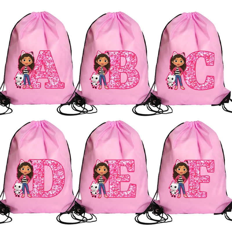 

Gabby Dollhouse Drawstring Drawstring Backpack Cartoon Print A-Z Letter Print Handbags Kawaii Large Capacity Storage Bags Gifts