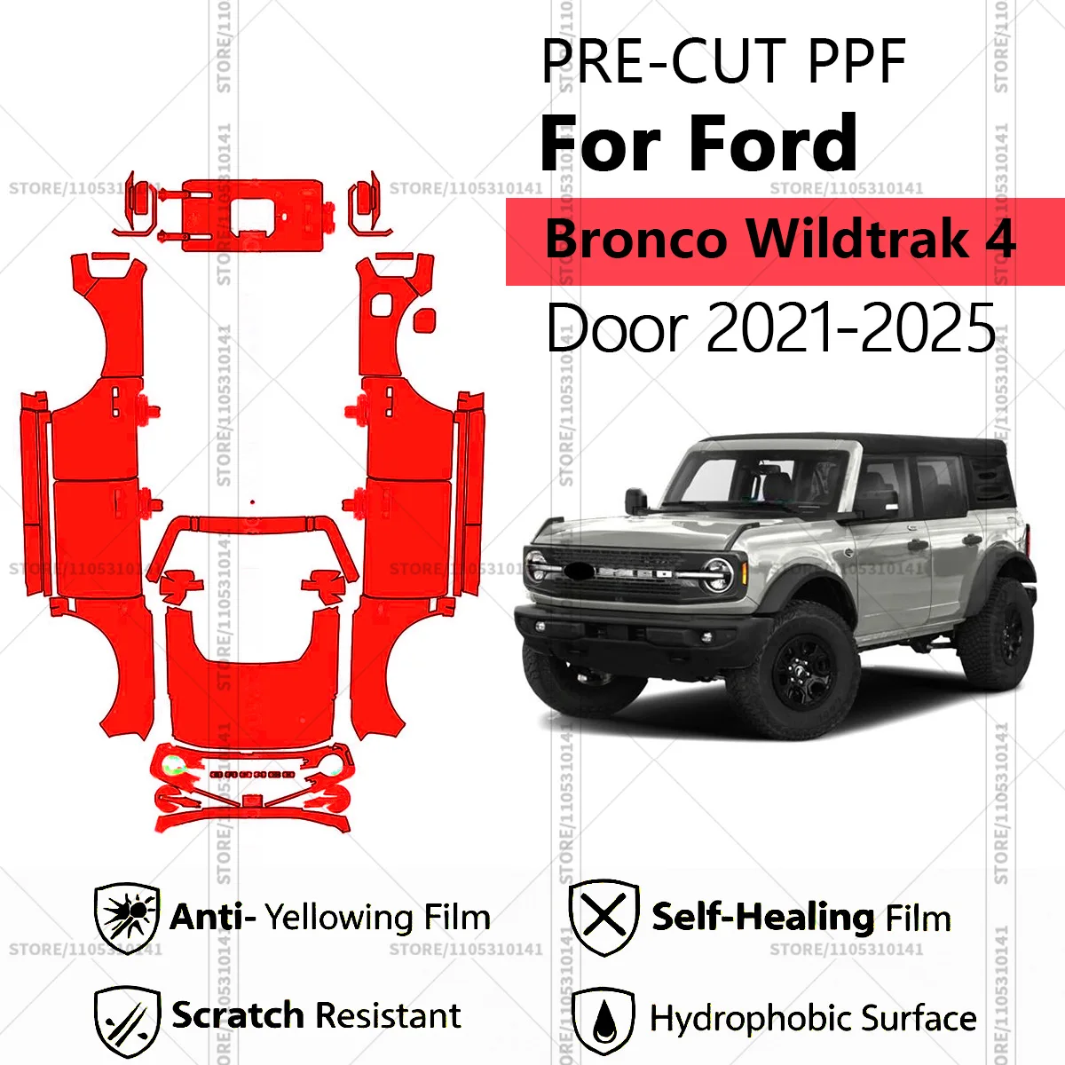

Pre-Cut Paint Protection Film PPF Transparent Car Film Professional Automotive PPF For Ford Bronco Wildtrak 4 door 2021-2025