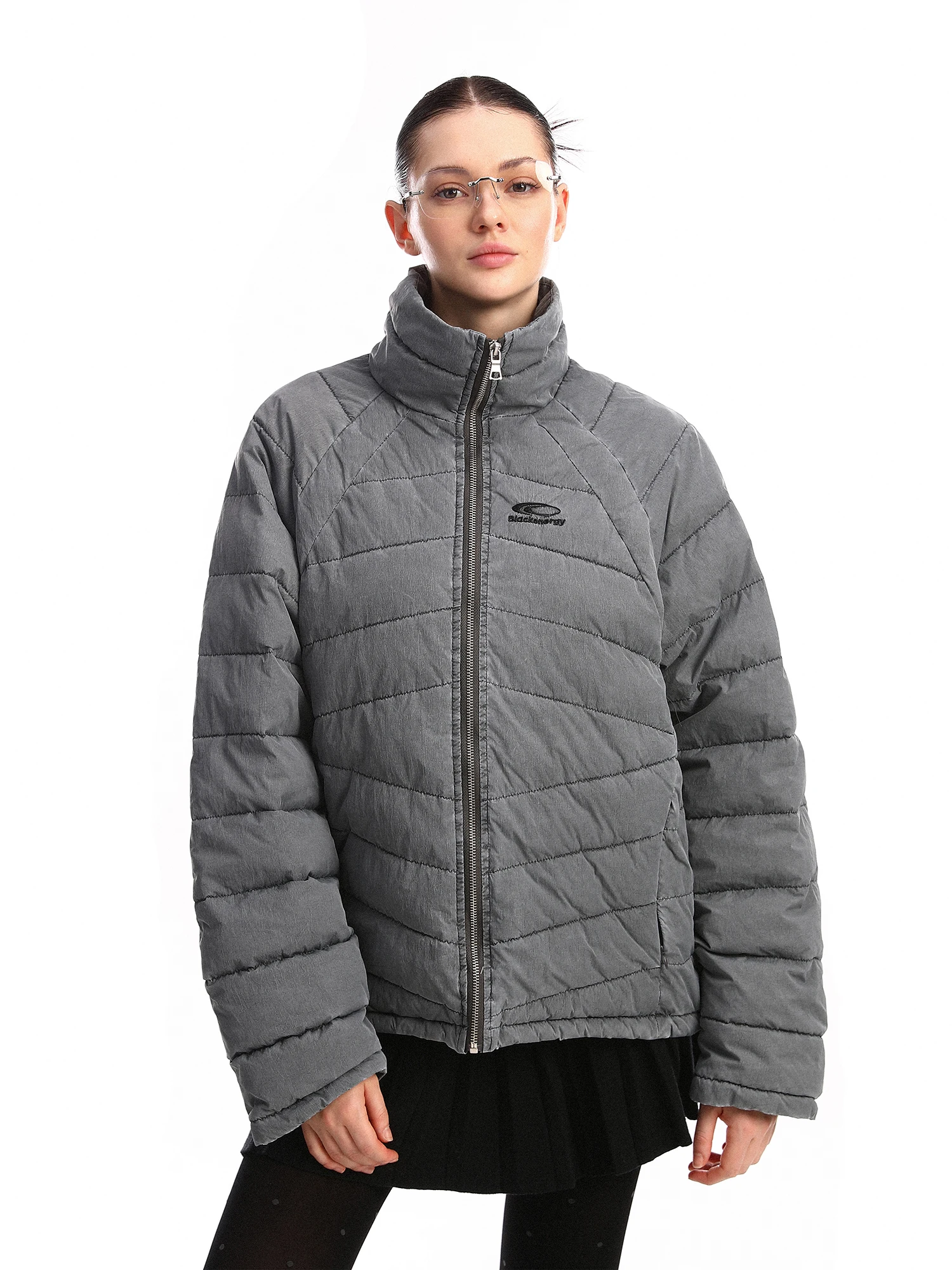 

Женская зимняя куртка Biggold с вышивкой в американском стиле, деконструированным воротником-стойкой, из ребристого хлопка, свободного кроя, хлопковое пальто, дизайн Oute