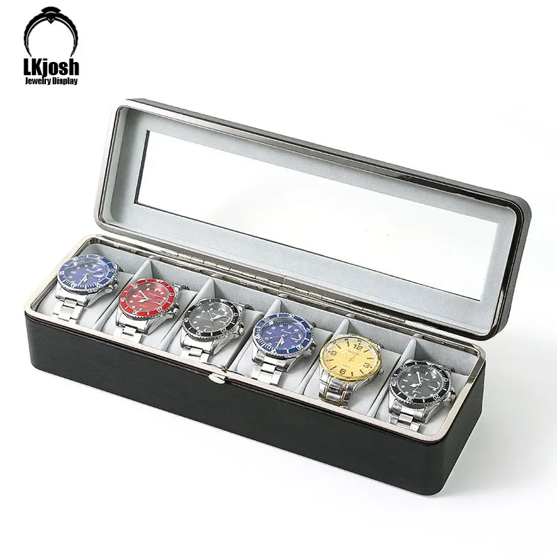 New PU Leather 6-slot Watch Storage Box Exquisite Hardware Stamping Lock Buckle Fashion Watch Display Box