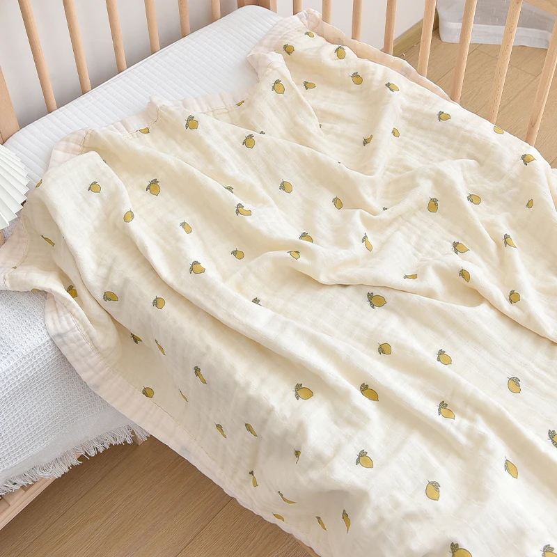 

Cherry Lemon Blueberry Floral Cotton Muslin Baby Swaddle Blanket for Boys Girls Newborn Receiving Blanket Infant Nap Quilt