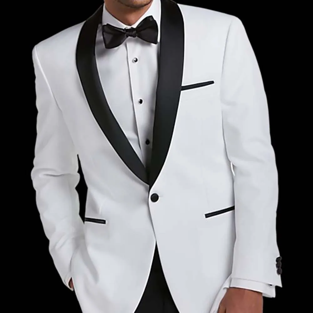 

Casual 2 Piece Jacket Pants Chic Male Clothing Black Shawl Lapel One Button Slim Fit Men's Suits Prom Party Custom Blazer