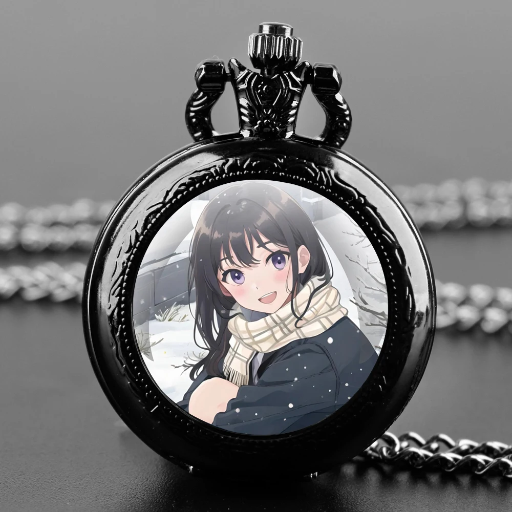 

Girl in the Snow Design Glass Dome Quartz Pocket Watch With Durable Chain Arabic Numeral Dial For Men And Women Creative Gifts