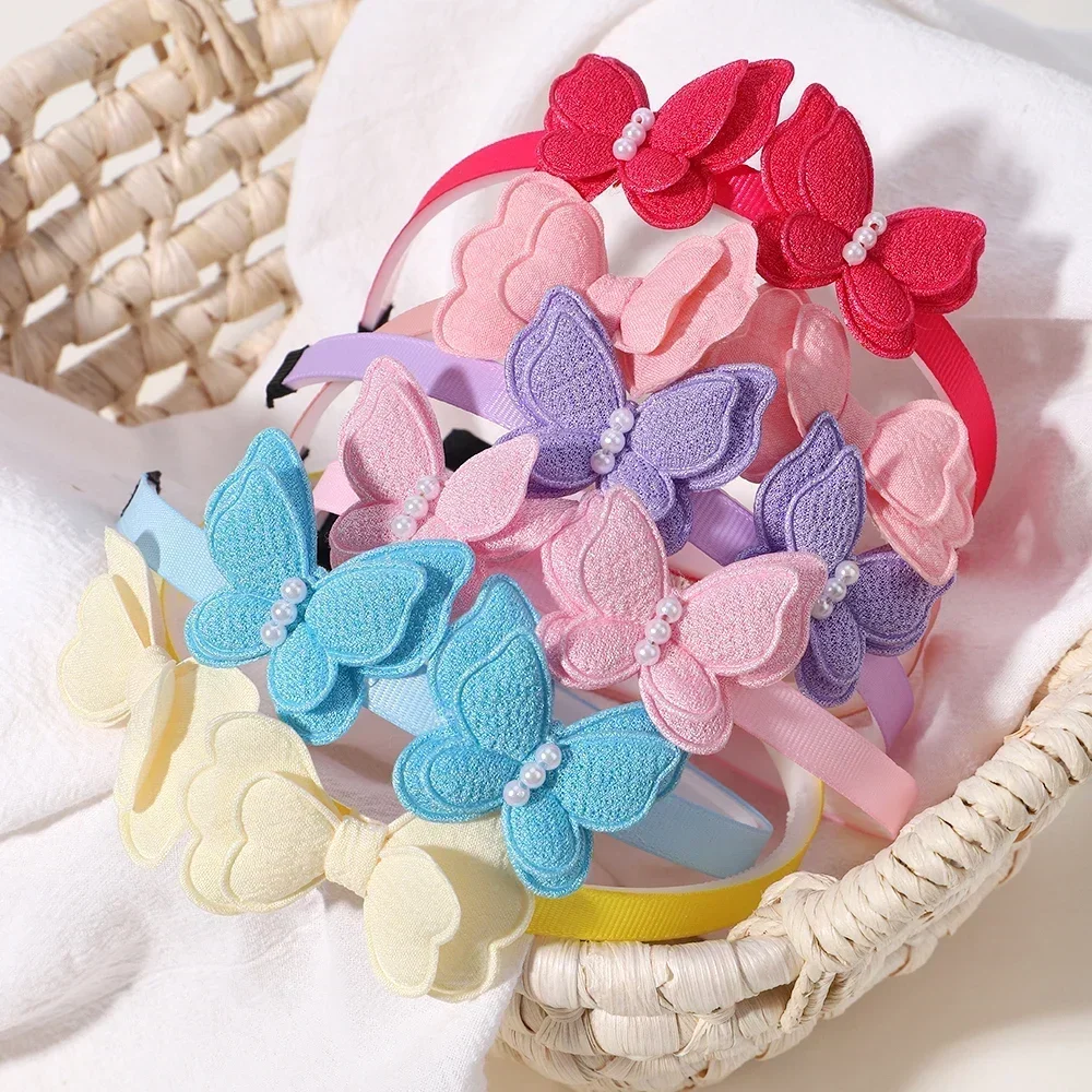 2Pcs/lot Candy Color Hair Band for Baby Girl Lovely Butterfly Children's Hair Hoop Cute Bows Kids Headwear Hair Accessories Gift